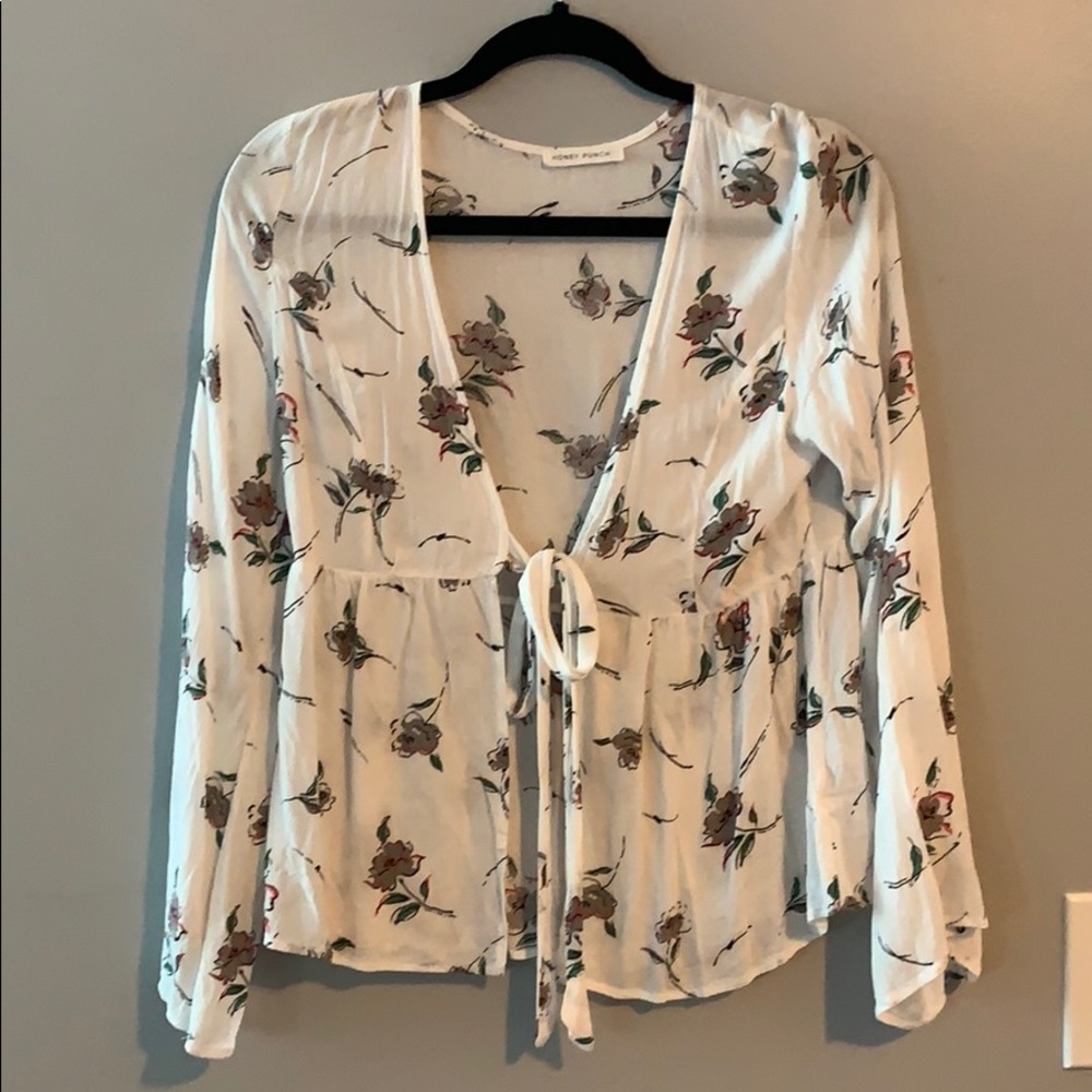 Floral tie front short kimono